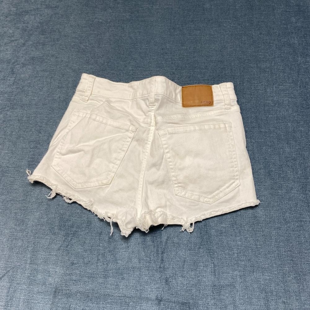 Vintage Aeropostale Shorty Shorts Womens 4 White Denim Cotton Stretch High Rise